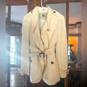 Burberry Wool & Cashmere Knit Belt Wrap Ruffle Coat Size 2